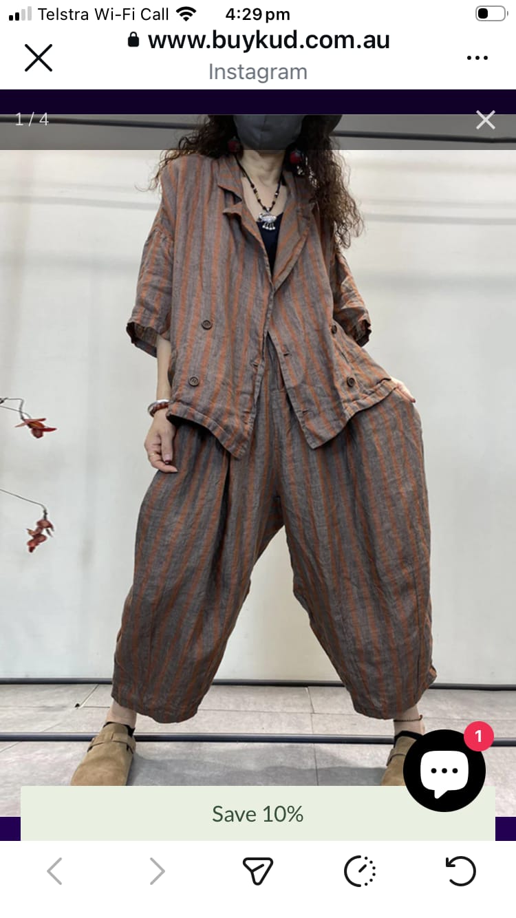 Customer photo review of Plus Size Women Summer Retro Stripe Button Loose Linen Suits