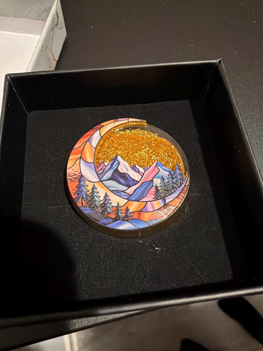 Customer photo review of Personalized Mountain & Moon Flow Sand NA Recovery Coin – Personalize Any Day, Month or Year