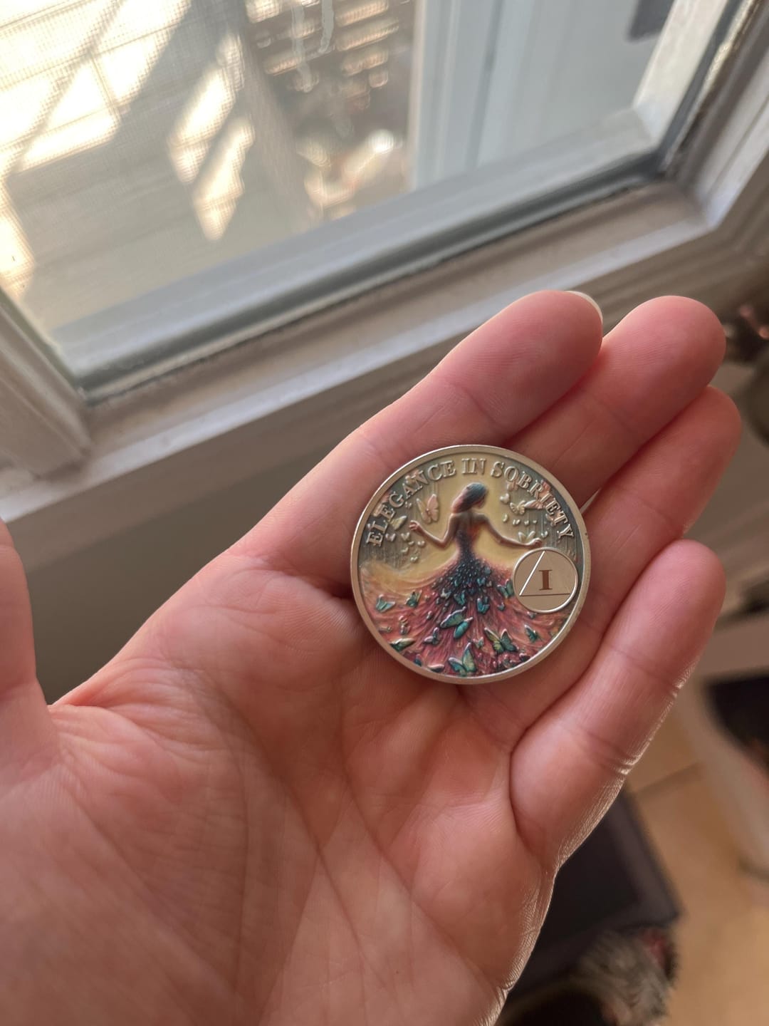 Customer photo review of Personalized Sister Power Sobriety Coin – Personalize Any Day, Month or Year
