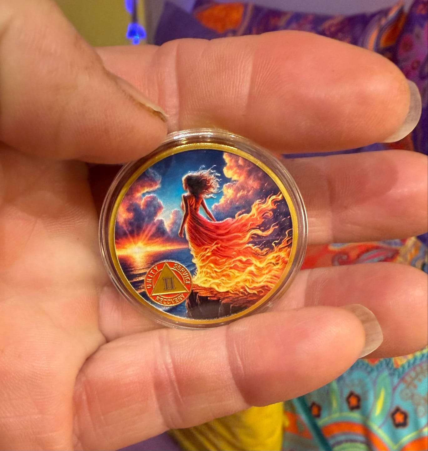 Customer photo review of Personalized Rising from the Ashes Reborn Fairy Sobriety Coin – Personalize Any Day, Month or Year