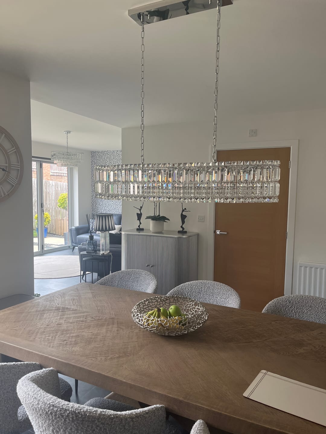 Customer photo review of 10-Light Bauhaus Luxury Oval Crystal Linear Chandelier