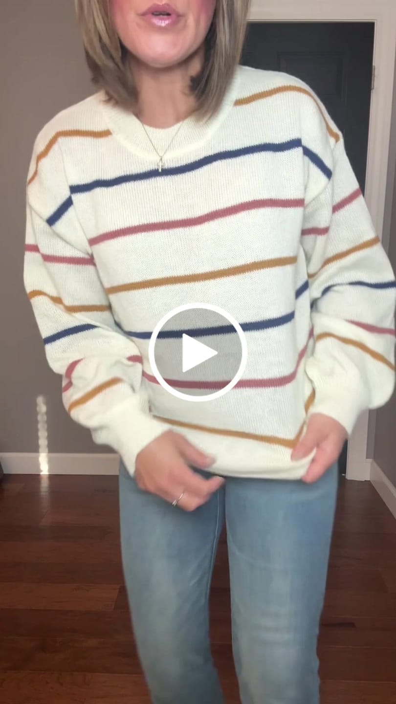 Customer video review of Tri Color Striped Sweater