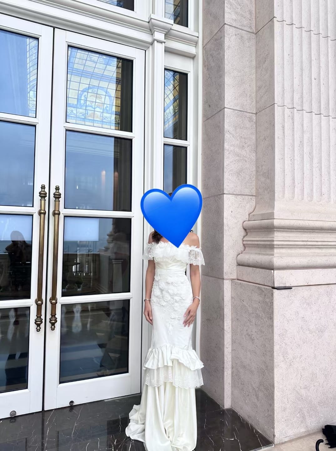 Customer photo review of White Mermaid Wedding Dress Off Shoulder Lace Ruffle Gown with 3D Floral Appliqué and Corset Back Plus Size