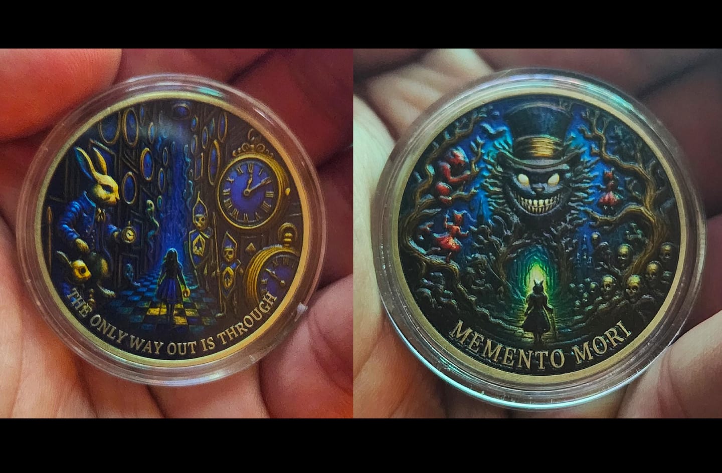 Customer photo review of Memento Mori Coin Gothic Skull and Clock Token with Quote, Inspirational Pocket Coin
