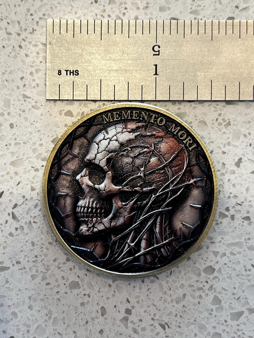 Customer photo review of Memento Mori Coin Skull Challenge Coins