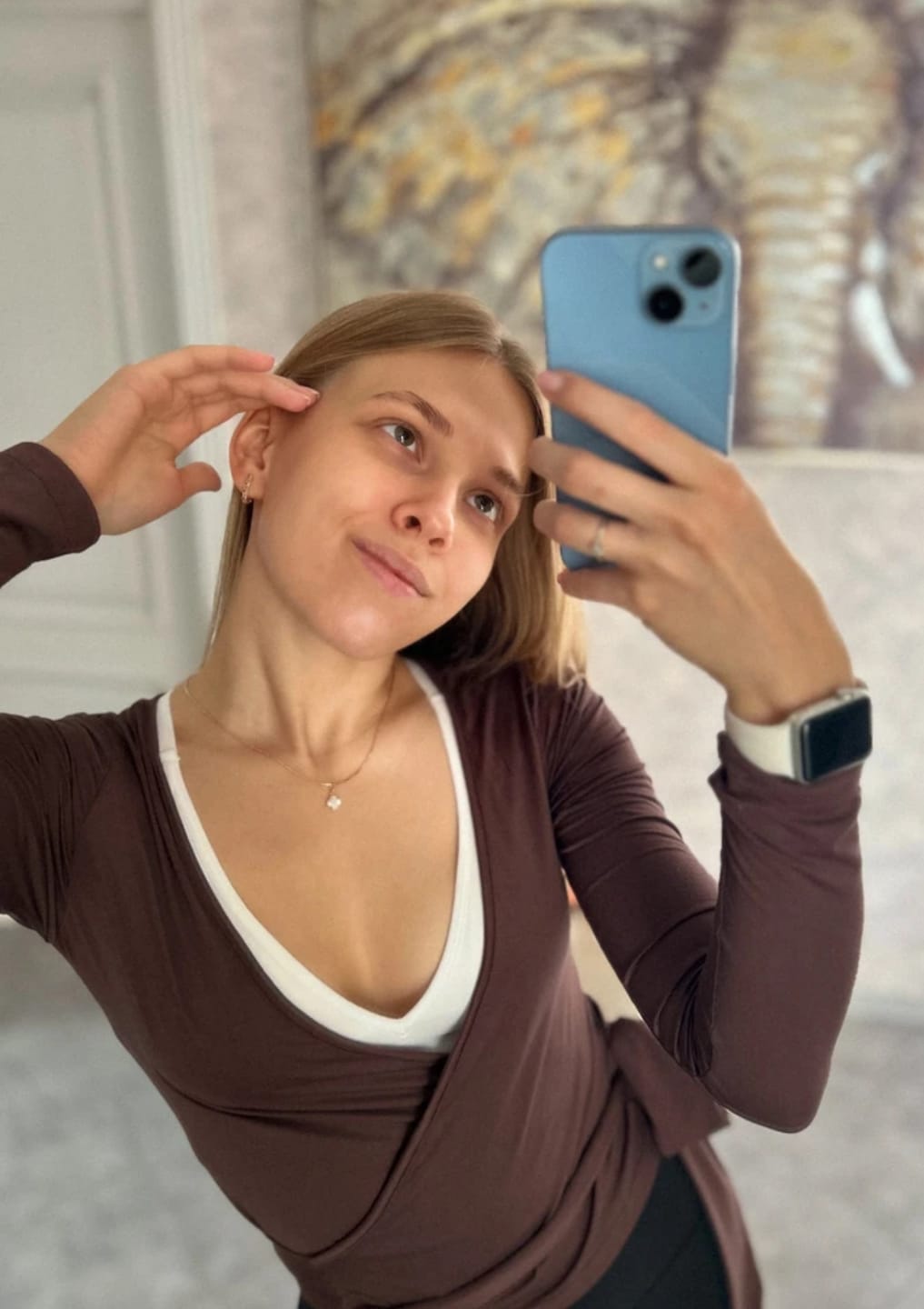 Customer photo review of Ballet Wrap Top – Chocolate Brown