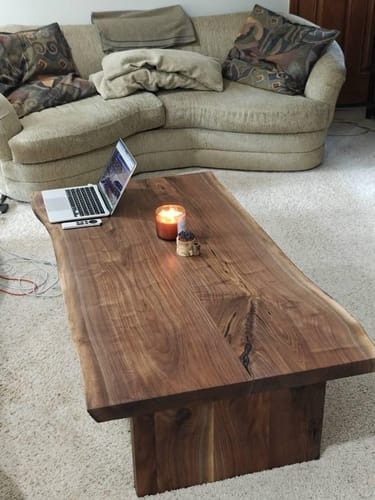Customer photo review of Live-Edge Walnut Slab Coffee Table, Waterfall Plinth Base Solid Wood Living Room Table