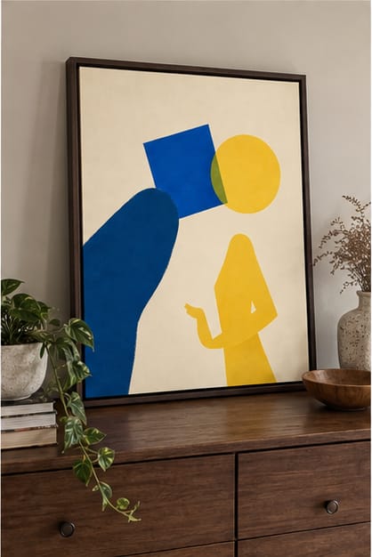 Customer photo review of Blue and Yellow Abstract Figure Canvas Wall Art