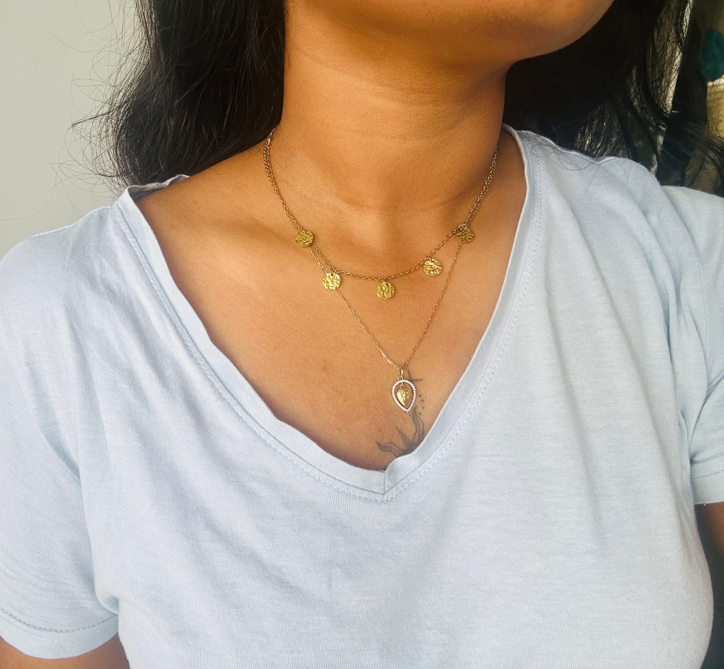Customer photo review of Elodie Hammered Coin  Necklace