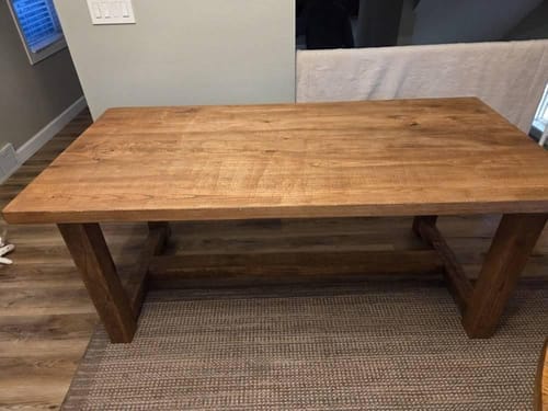 Customer photo review of Reclaimed-Look Solid Wood Dining Table, Chunky Farmhouse Rustic Brown Kitchen Table for 6