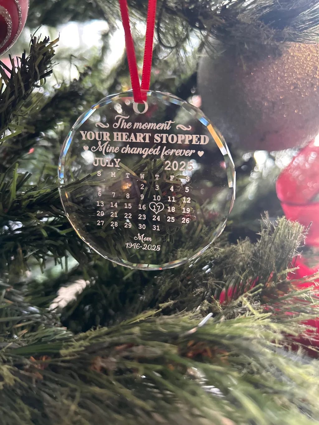 Customer photo review of The Moment Your Heart Stopped Mine Changed Forever - Personalized Memorial Ornament