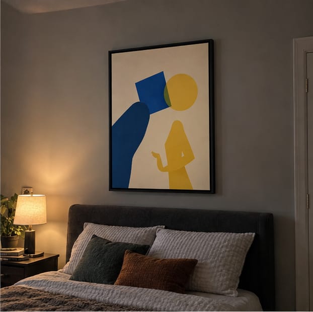Customer photo review of Blue and Yellow Abstract Figure Canvas Wall Art
