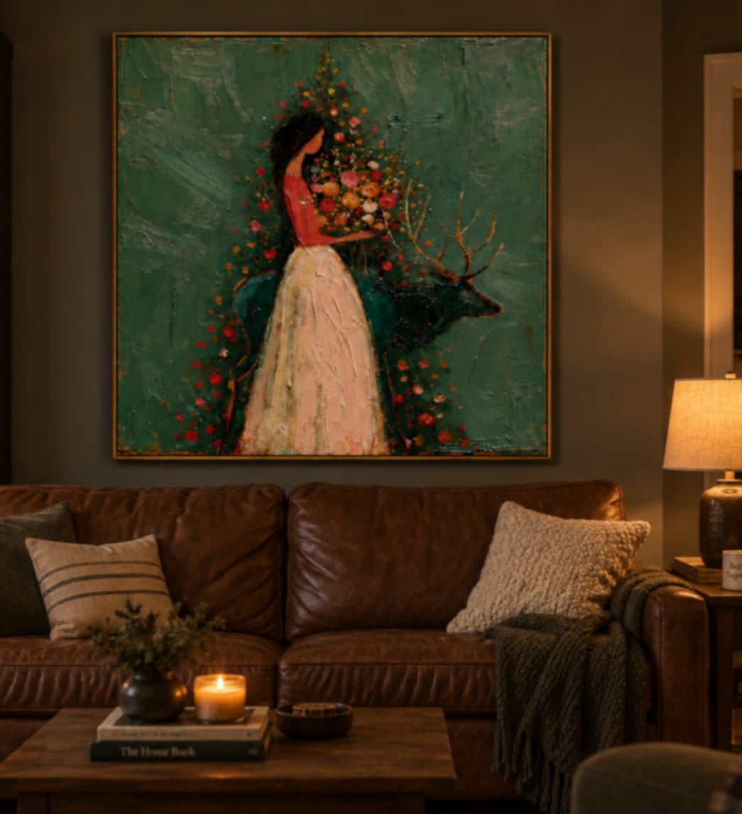 Customer photo review of Wildflower Grace-Woman and Stag Floral Painting
