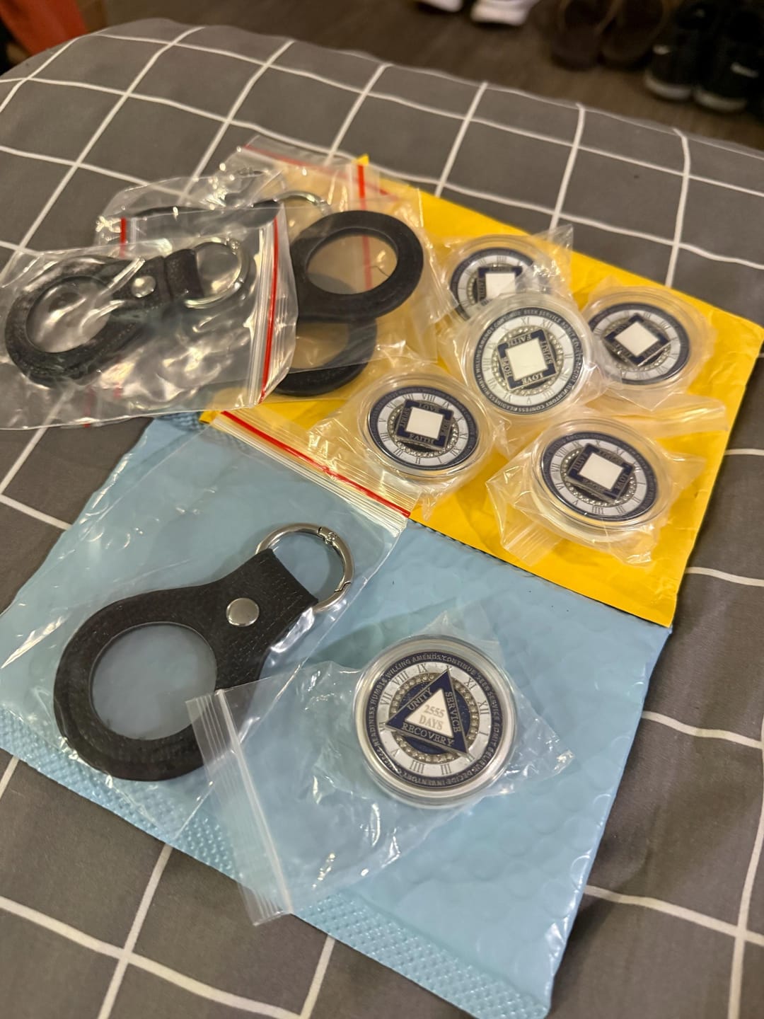 Customer photo review of Personalized Rotating Triangle 12 Steps Sobriety Coin – Personalize Any Day, Month or Year