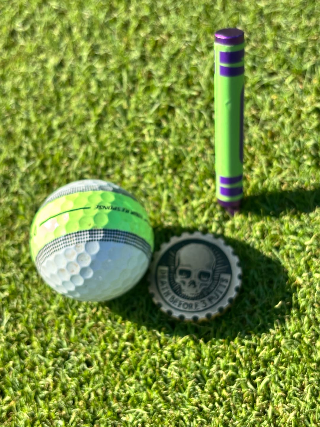 Customer photo review of Death Before 3 Putts - Brass EDC Marker