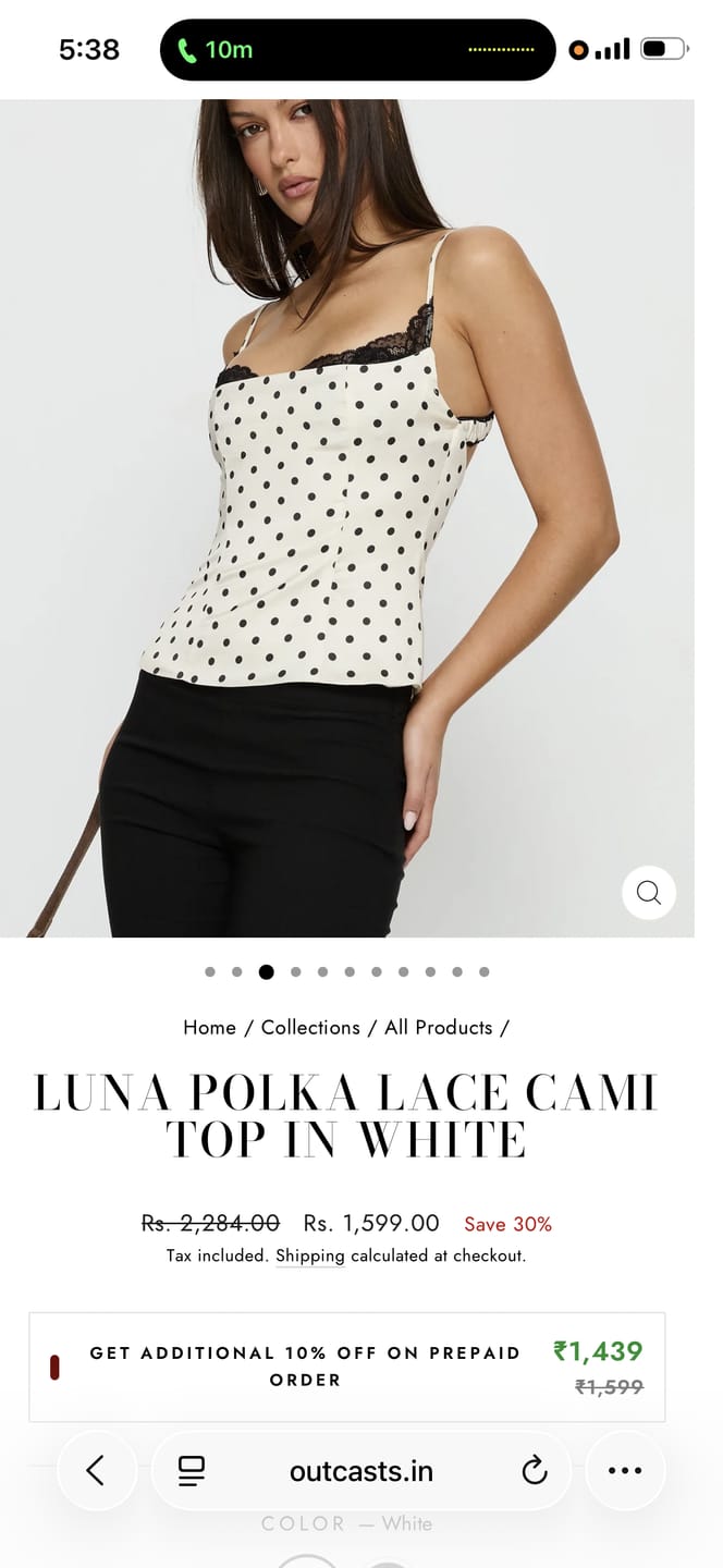 Customer photo review of Luna Polka Lace Cami Top in White