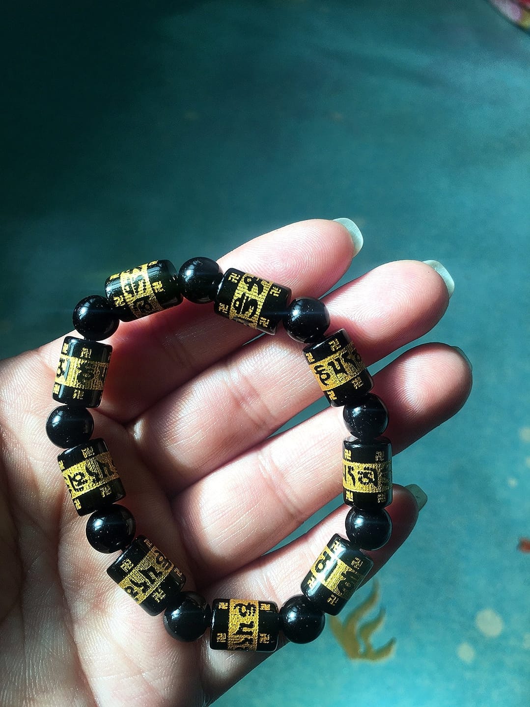 Customer photo review of FREE Today: Protection Luck & Prosperity Colorful Om Mani Mantra Fortune Money Bracelet