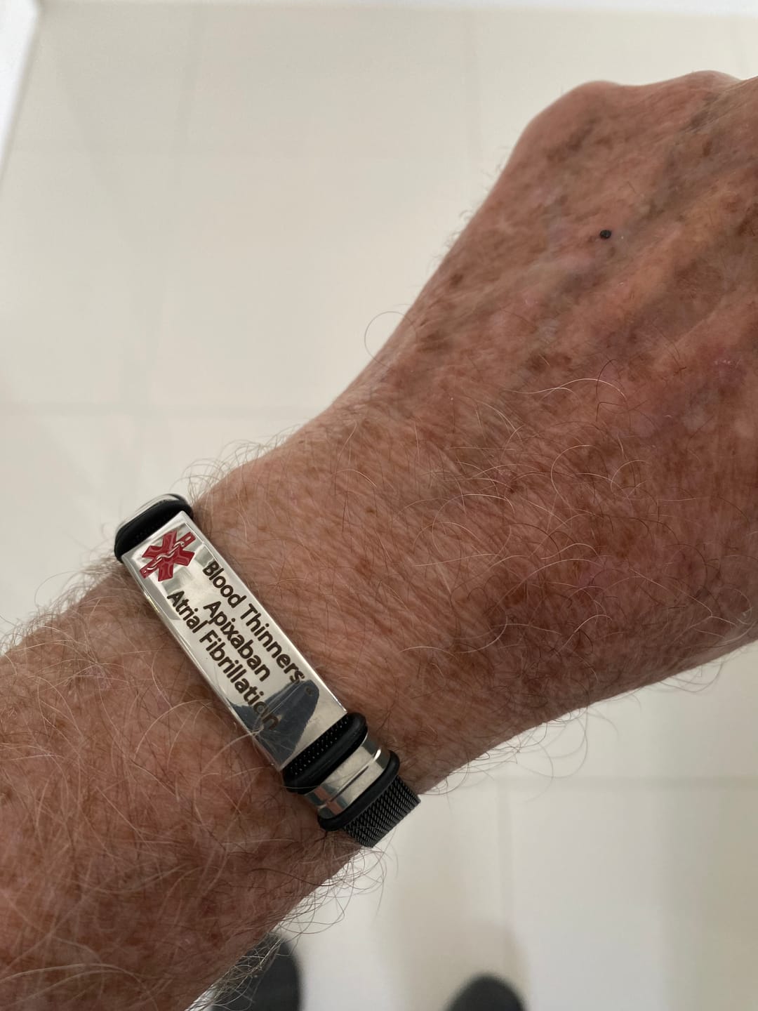 Customer photo review of Personalised Black Medical Alert ID Mesh Bracelet