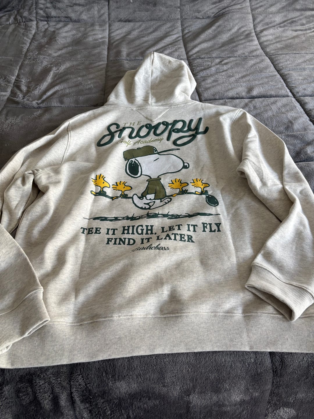 Customer photo review of Peanuts Snoopy Golf Academy Hoodie Grey