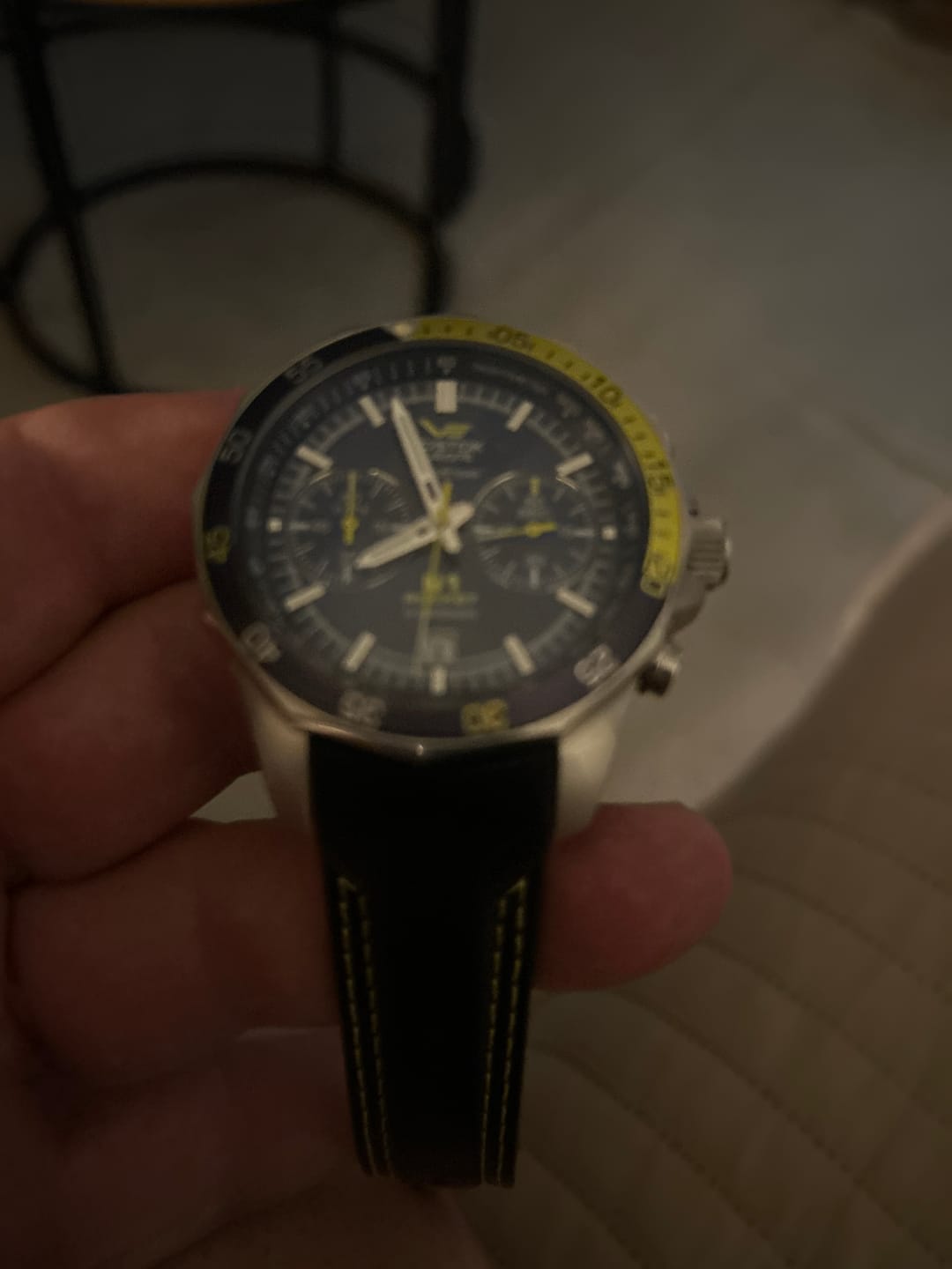 Customer photo review of - ROCKET N1 DARK BLUE & YELLOW LEATHER STRAP 22mm - POLISHED BUCKLE