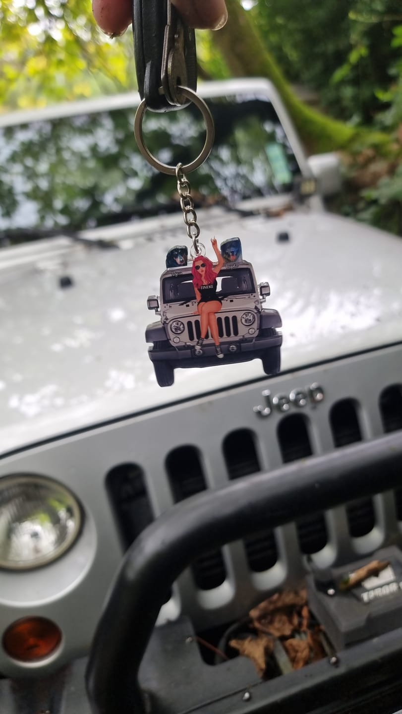 Customer photo review of Personalized A Girl With Off-Road Car And Dog Keychain Gift For Journey Girls
