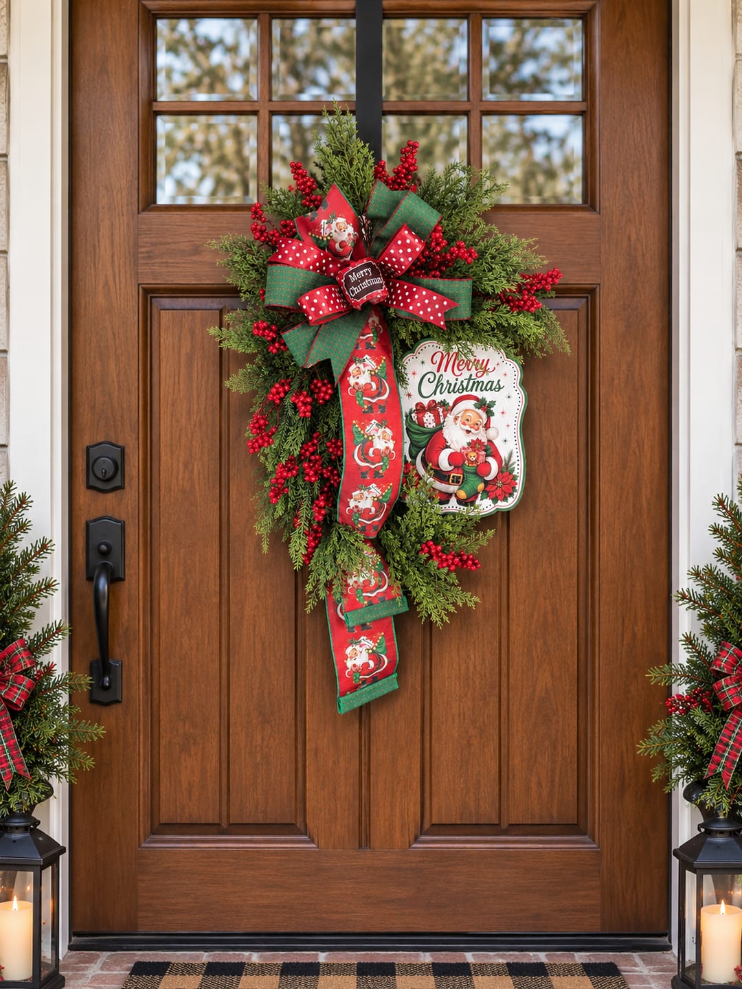 Customer photo review of Merry Christmas Santa With Green Stocking, MF-W-0119, 12in Sign For Wreath, Wood Wreath Sign