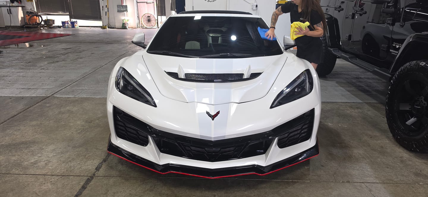 Customer photo review of 2020-2026 Corvette C8 Type-ZR1 Fiberglass Black Coated 2pc Hood For Stingray/Z06/E-Ray