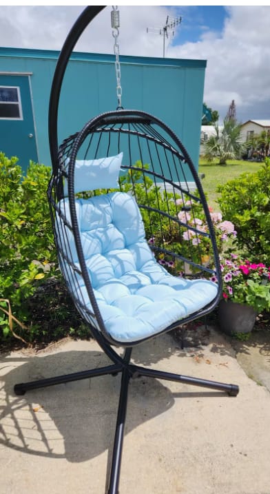 Customer photo review of Egg Chair with Stand, Rattan Wicker Hanging Swing Hammock