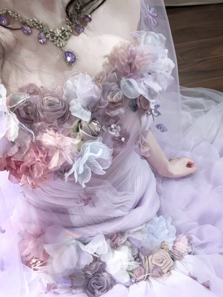 Customer photo review of Lavender Mermaid Evening Dress with 3D Floral Appliqué and Tiered Ruffle Tulle Skirt Plus Size