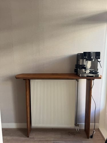 Customer photo review of Narrow Solid Wood Console Table, Slim Panel-Leg Sofa Table for Entryway & Hallway, Walnut Tone