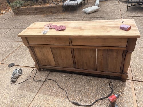 Customer photo review of Turned-Leg Bathroom Vanity, Solid Wood Walnut, Stone Vessel Basin with Drawers & Cabinet Doors