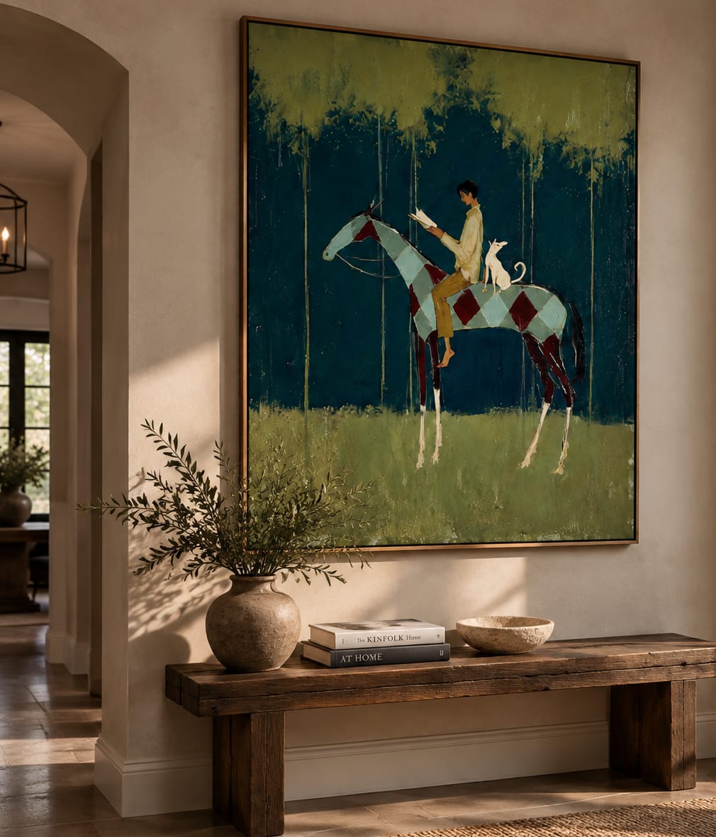 Customer photo review of Forest Reader-Horse and Dog Folk Painting