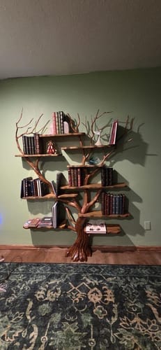 Customer photo review of Tree-Branch Solid Wood Bookshelf, Driftwood Sculptural Floor-Standing Display Shelf, Walnut Rustic