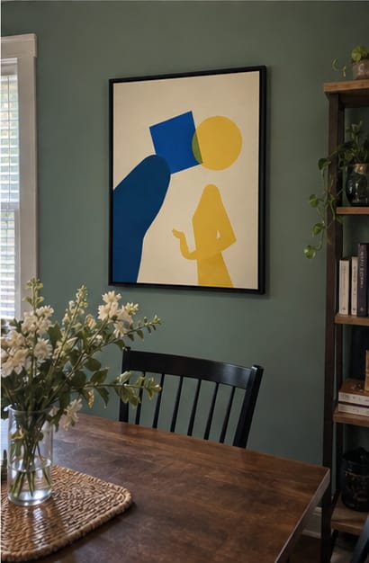 Customer photo review of Blue and Yellow Abstract Figure Canvas Wall Art