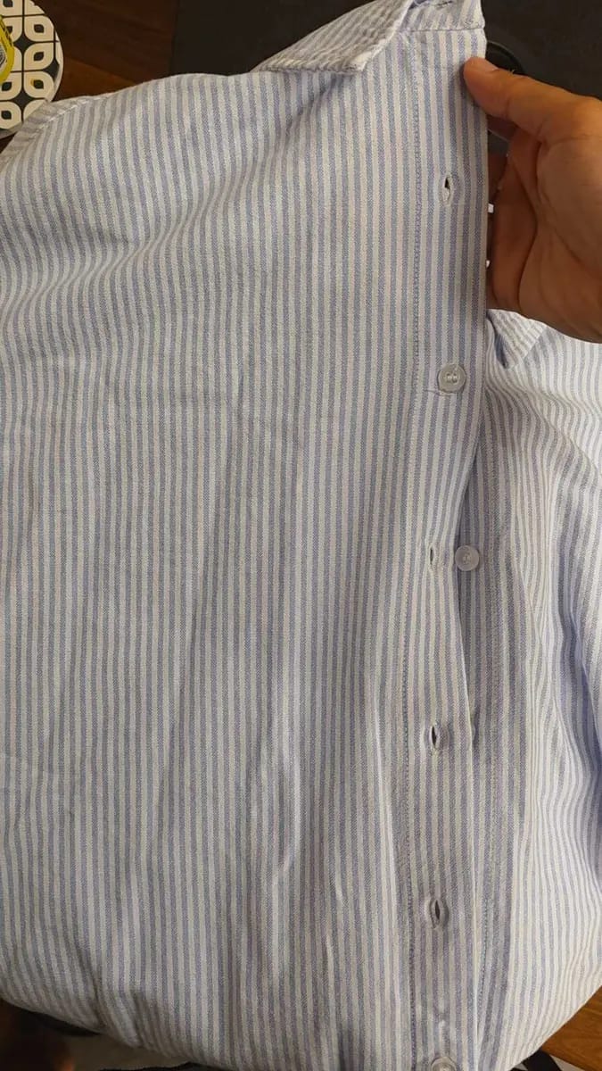 Customer photo review of Unisex Striped Ultra Curved Hem Long Sleeve Relaxed Shirt