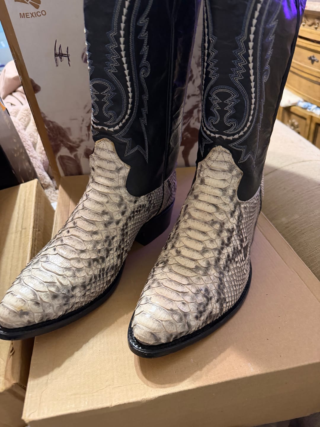 Customer photo review of Natural Python Leather Boots - Square Toe