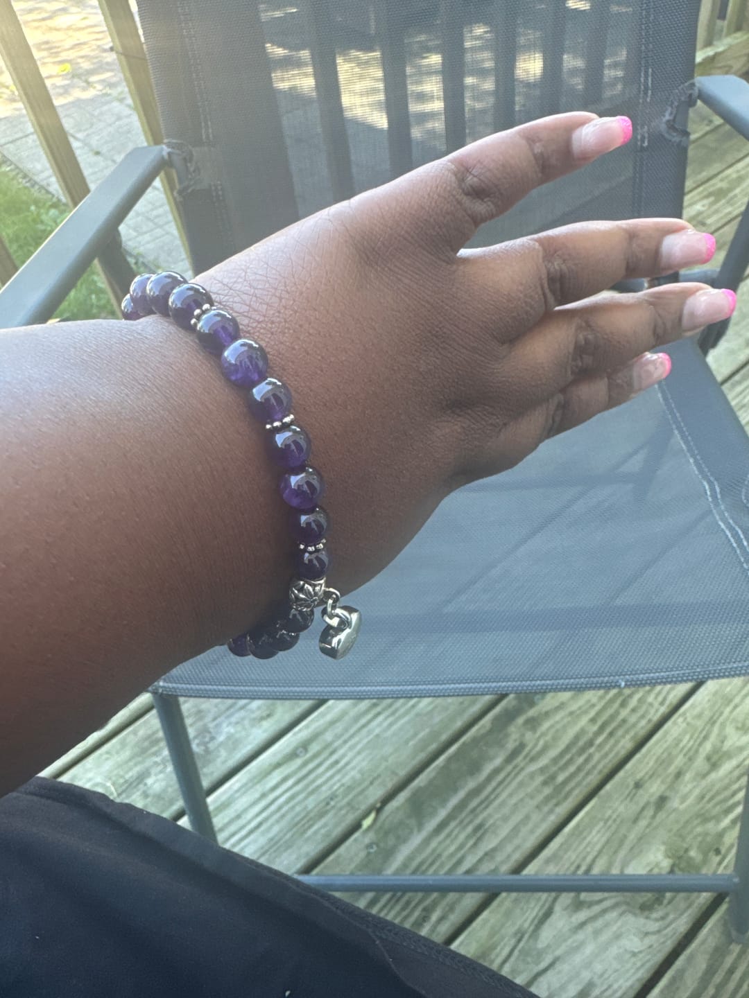 Customer photo review of Dark Amethyst Keepsake Heart Bracelet