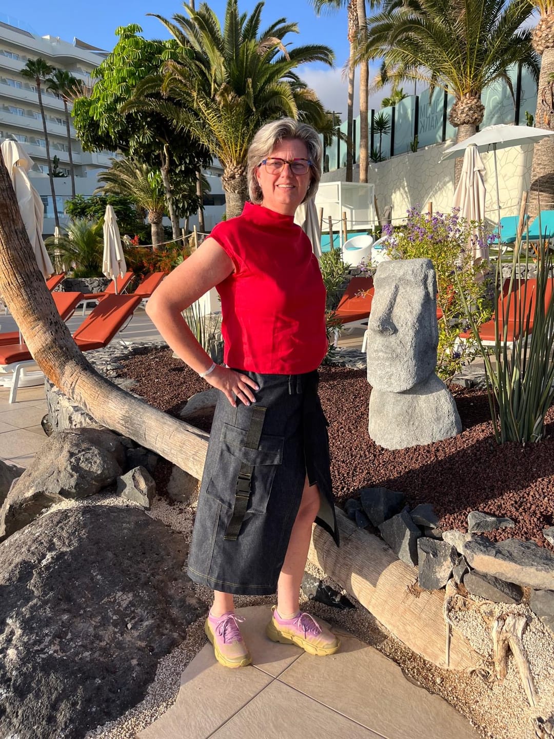 Customer photo review of Long Denim Low Waist Cargo Skirt