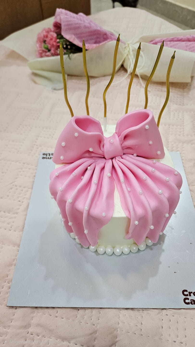Customer photo review of Pink Bow Pearl Drape Cake