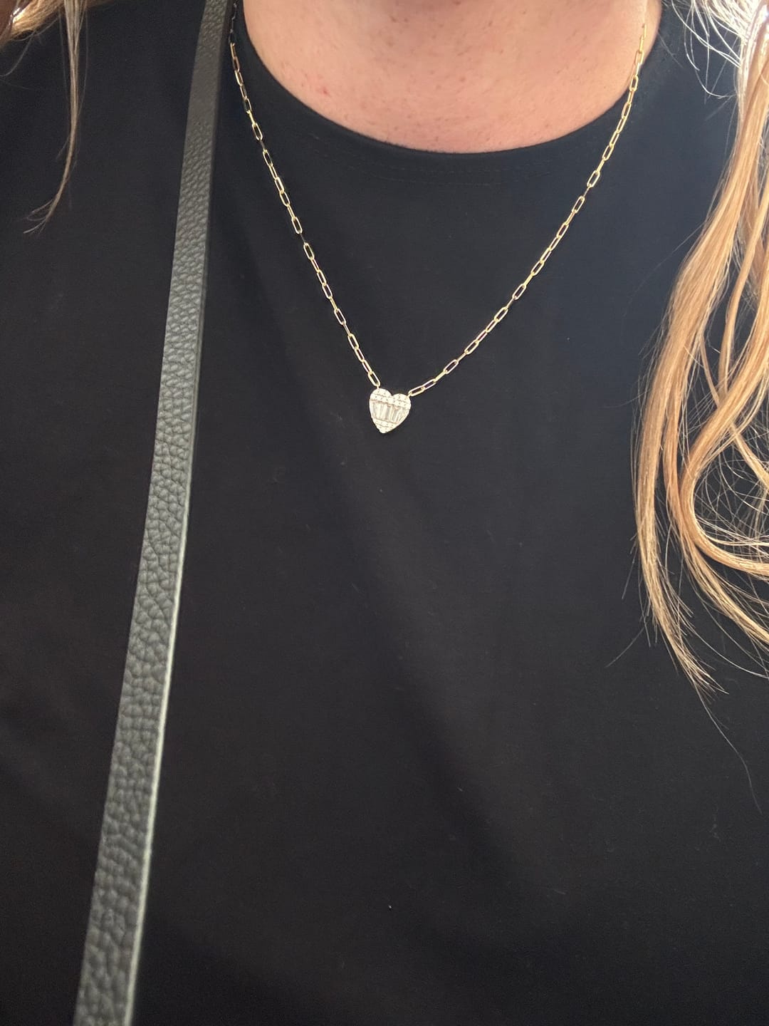 Customer photo review of Emerald Cut Paper clip Heart Necklace