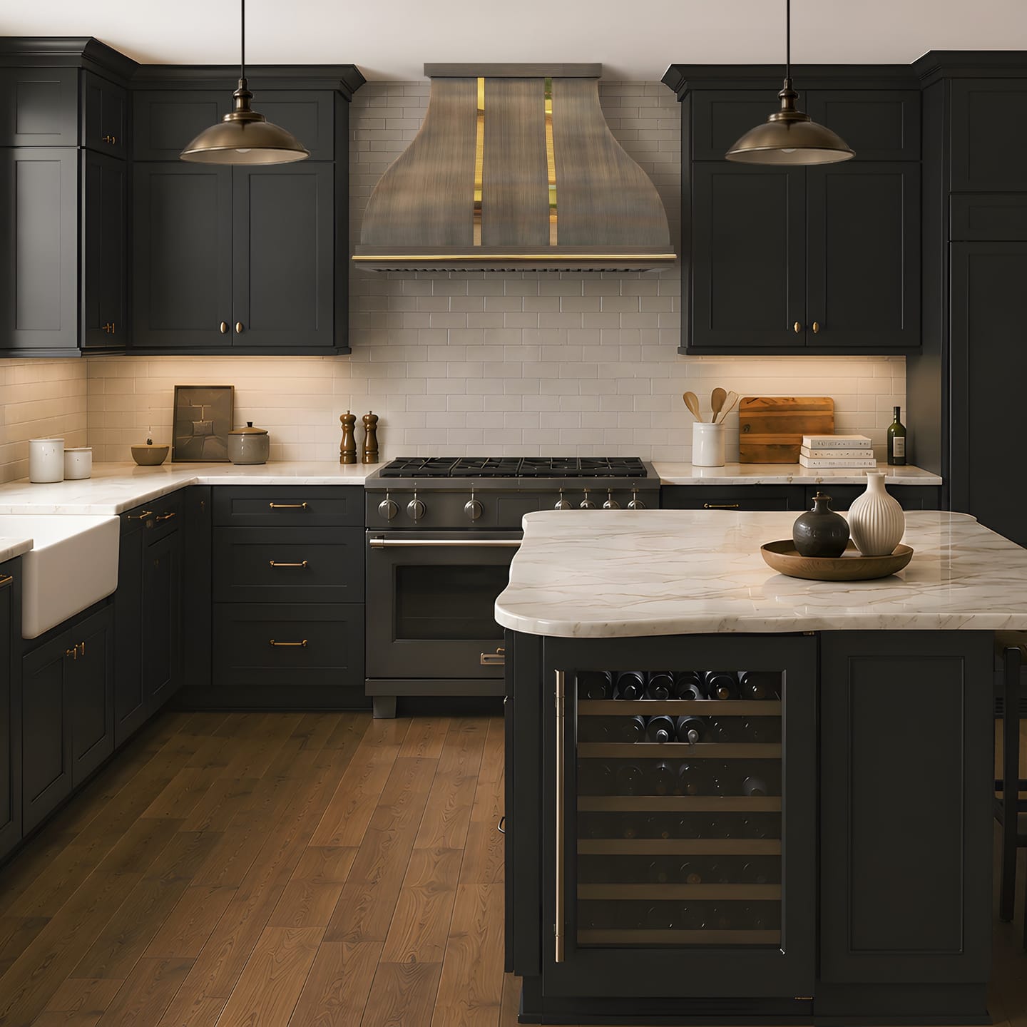 Customer photo review of CKH Antique Brass Range Hood with Polished Straps CKH-B12