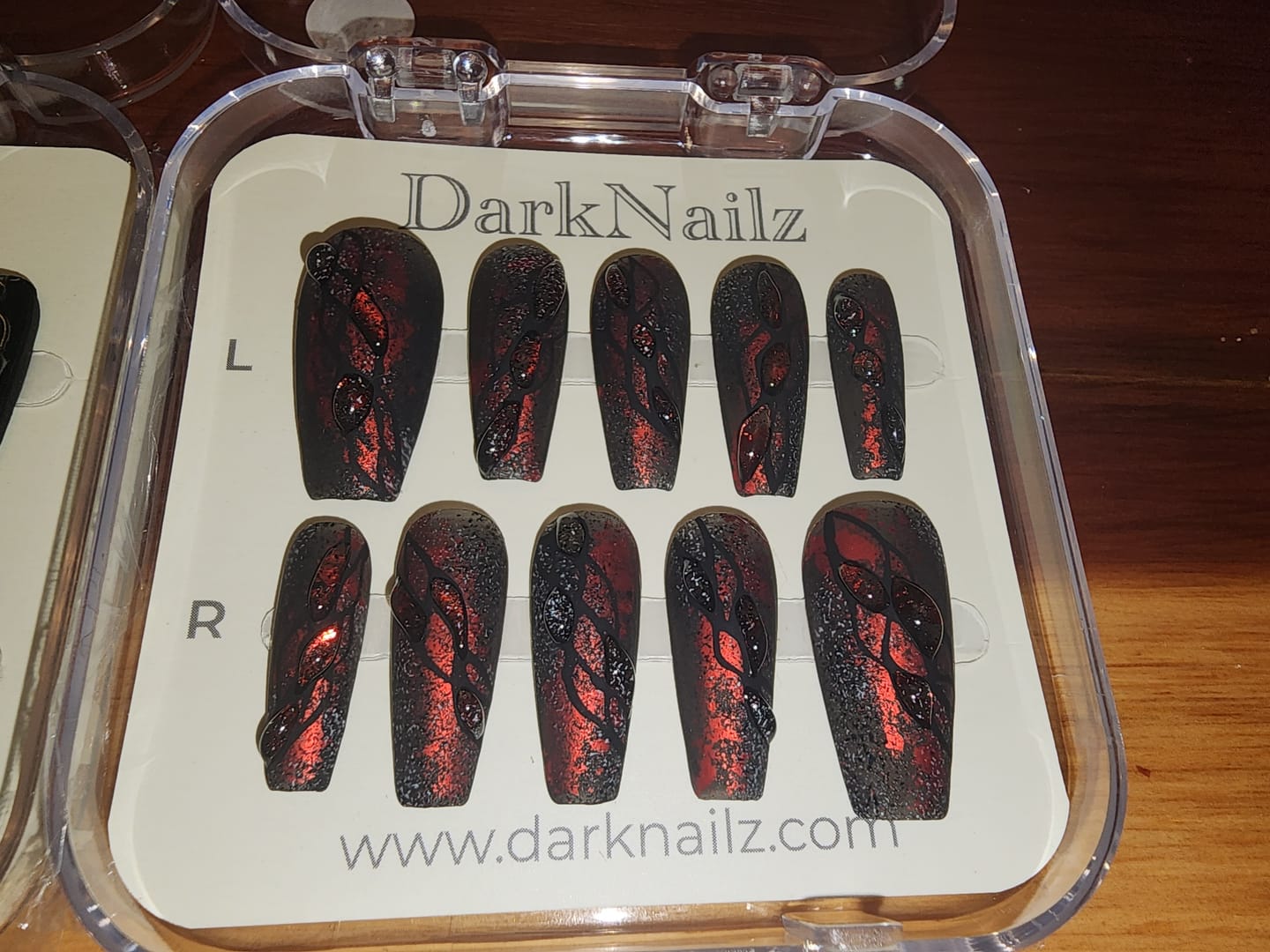 Customer photo review of Crimson Wound – Blood Red Press-On Nails, Dark Fake Nails with Textured Gore Effect