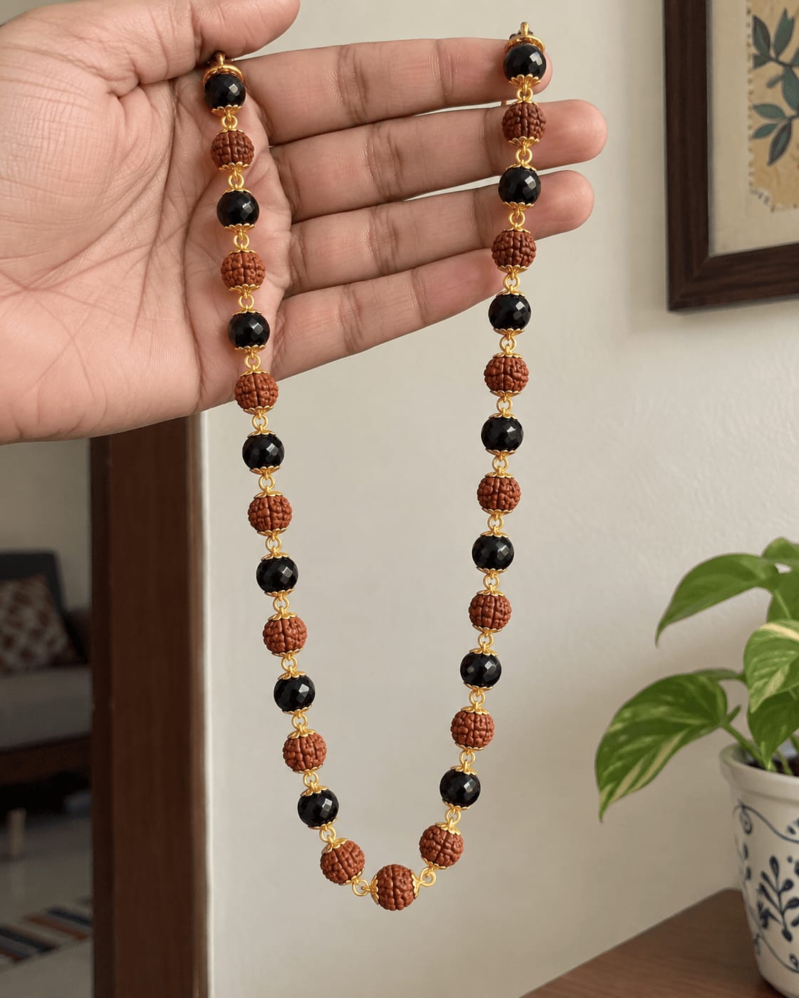 Customer photo review of Gold Plated Karungali & Rudraksha Premium Mala