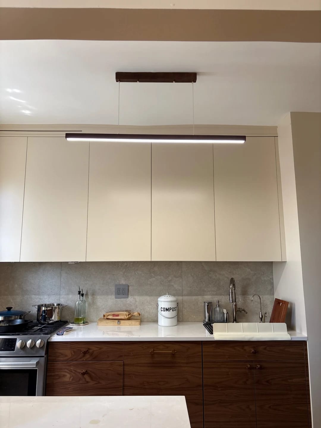 Customer photo review of Black Walnut Pendant Light for Dining Table, Twin Canopy, 150 cm