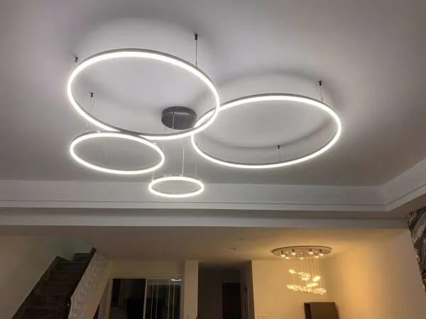Customer photo review of White Chandelier for Bedroom, Staggered Rings, 60 cm Wide