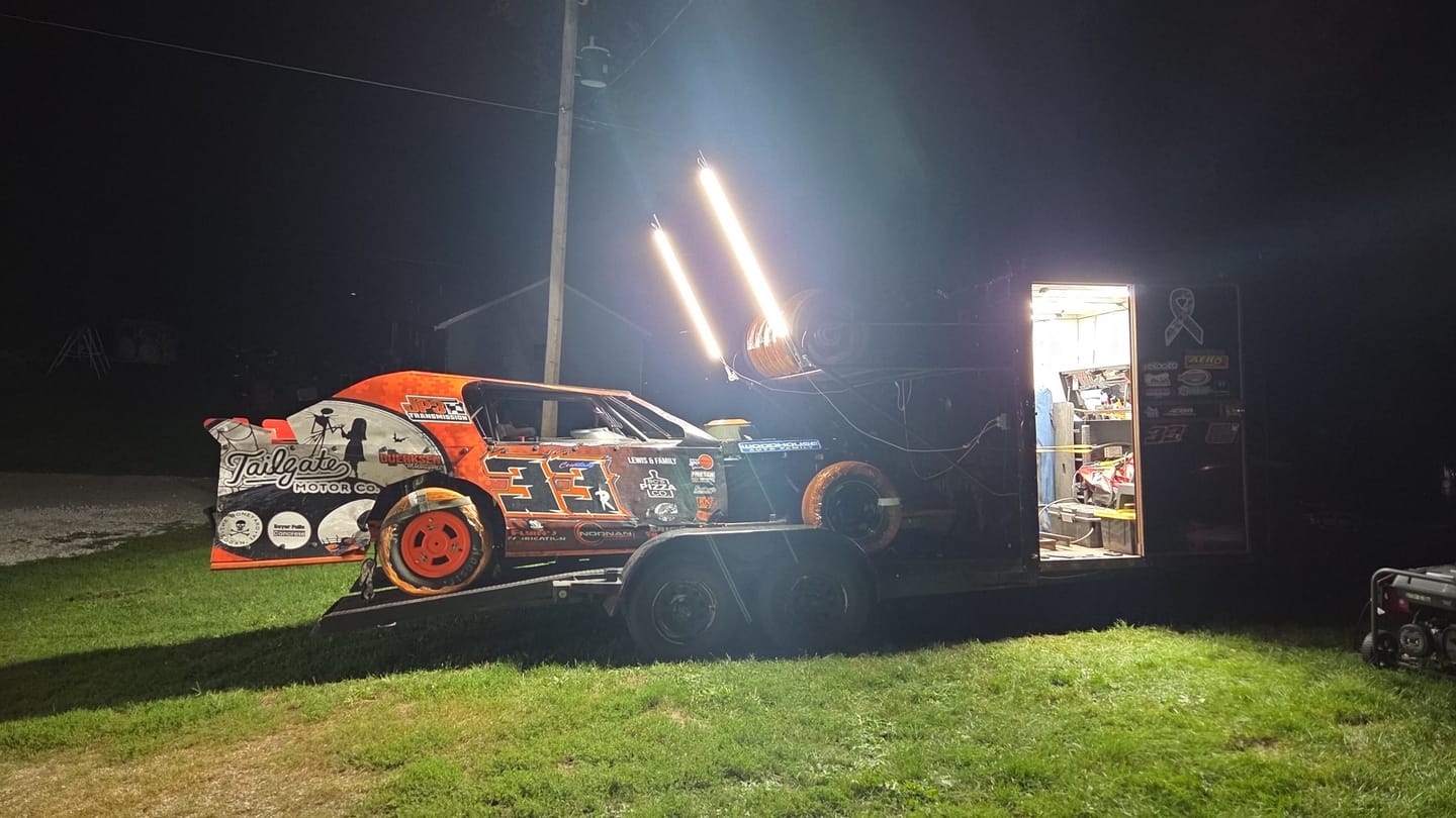 Customer photo review of Racing Trailer Pit Lights – Dual 5 Foot Poles - 20,000 Lumens