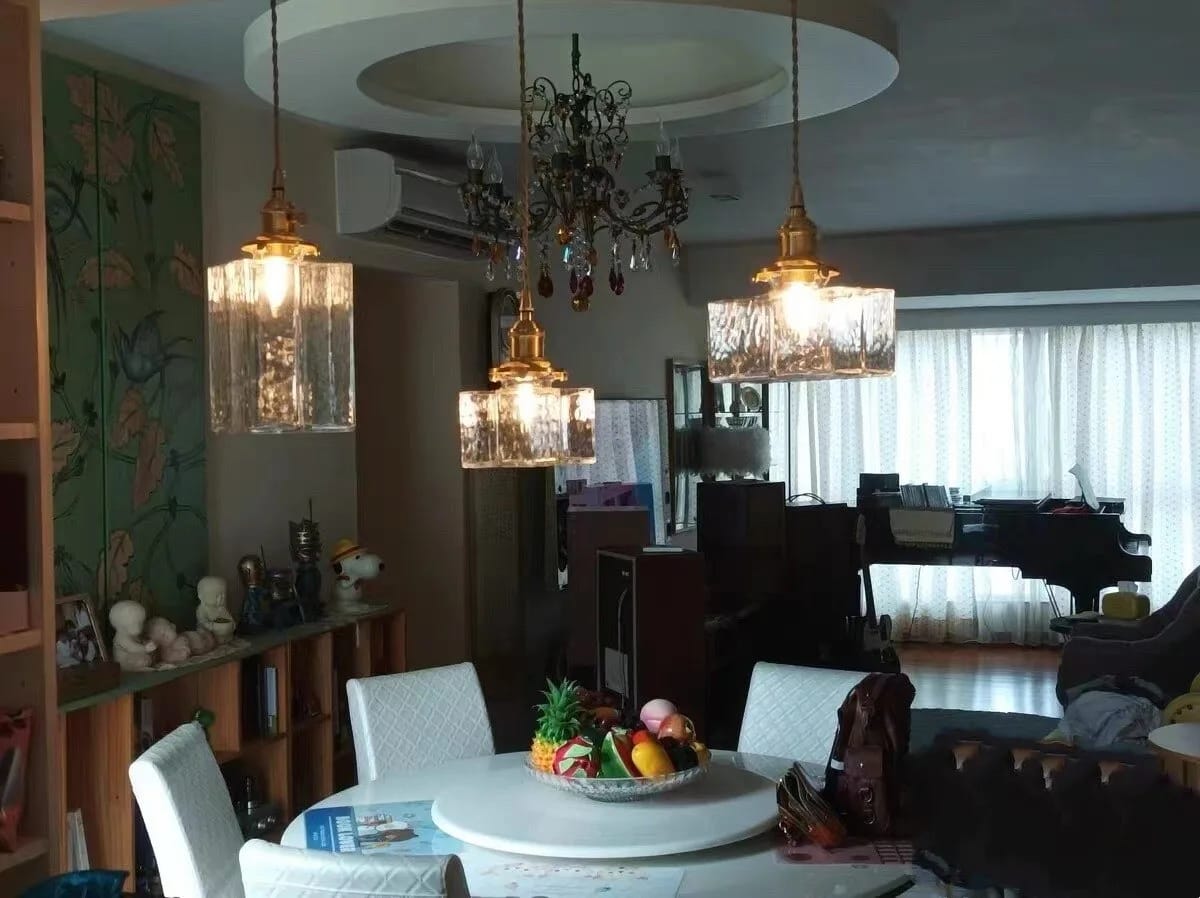 Customer photo review of Gold Cube Pendant Light for Kitchen Island, Frosted Glass, 10 cm