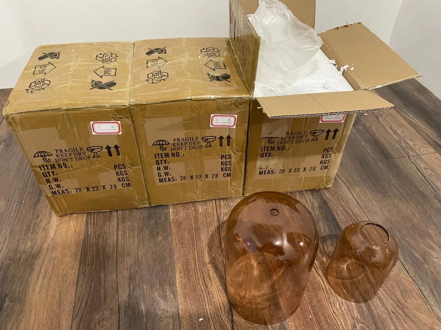 Customer photo review of Amber Pendant Light for Kitchen Island, Stacked Glass Shades, 15 cm