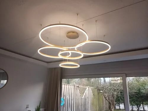 Customer photo review of White Chandelier for Bedroom, Staggered Rings, 60 cm Wide