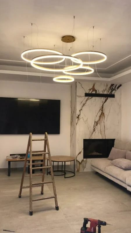 Customer photo review of White Chandelier for Bedroom, Staggered Rings, 60 cm Wide